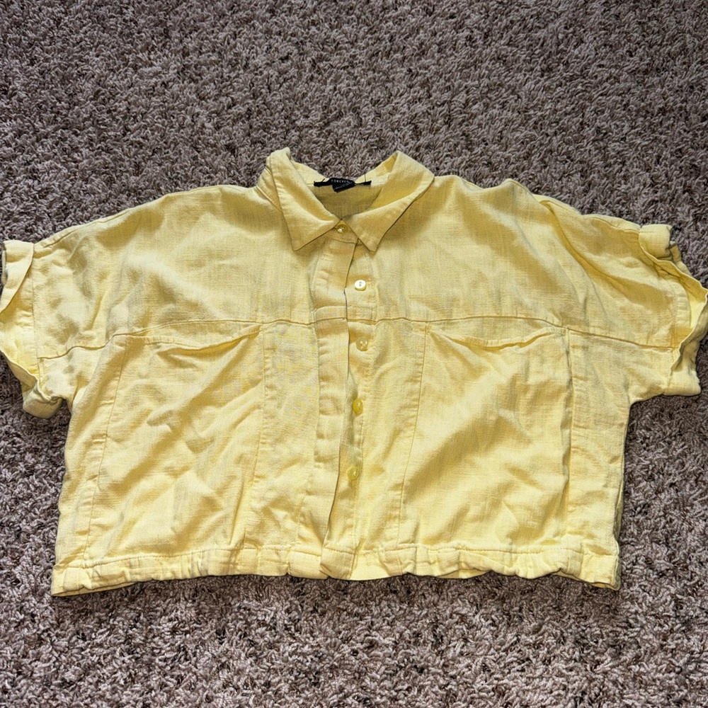 Forever 21 Cropped Yellow Button-Up Shirt